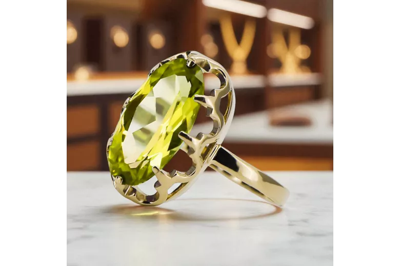Aur galben 14K Peridot galben Inel Vintage bijuterii vrc253y